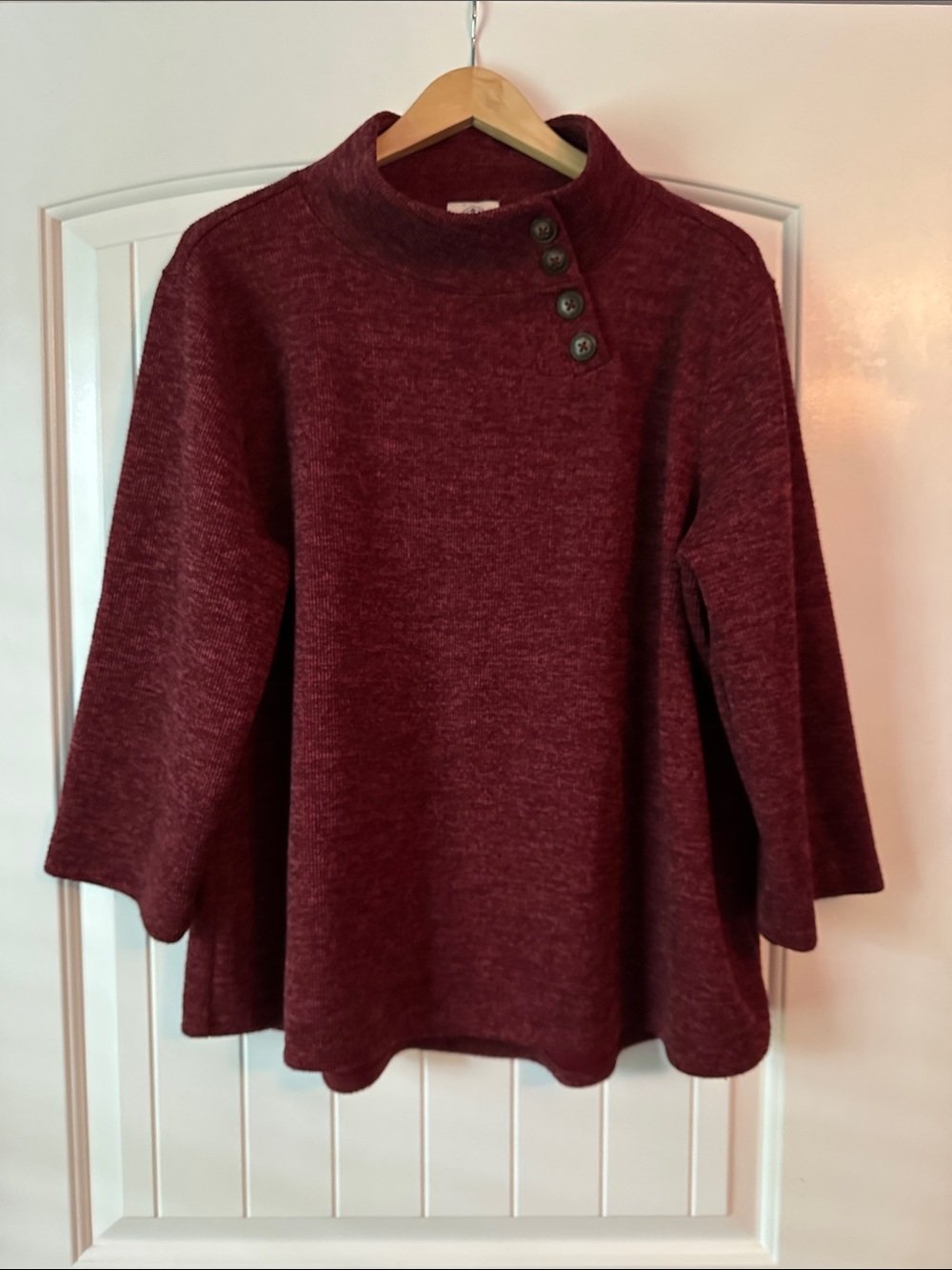 St. John's Bay Burgundy Button-Accent Mock Neck Sweater